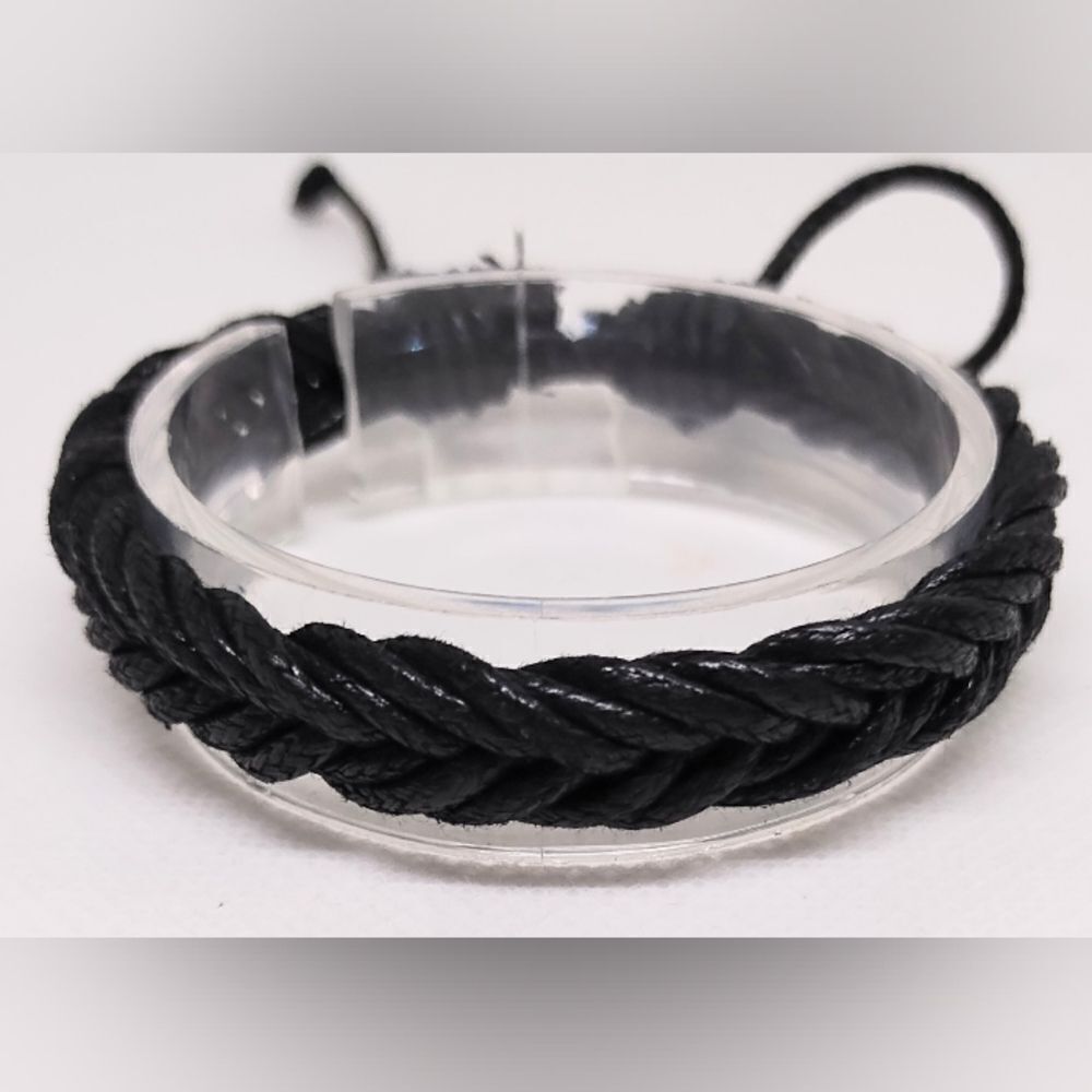 Men's leather bracelet braided‎ black new e50